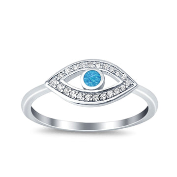 Evil Eye Ring Round Lab Opal Lab Created Blue Opal 925 Sterling Silver